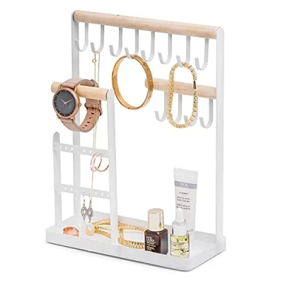 Image of Sasha Morel Jewellery Stand, Organiser Necklace Stand Wooden holder, Holder 12 Hooks Earring Display Bracelet