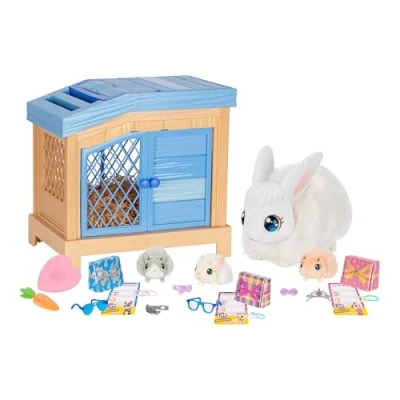 Image of Little Live Pets Mama Surprise Bunny Feed &amp; Nurture Magically Has 3 Babies! Interactive and Hutch Playset 20+ Sounds Reactions Dress Babies With Accessories For Kids Ages 4+