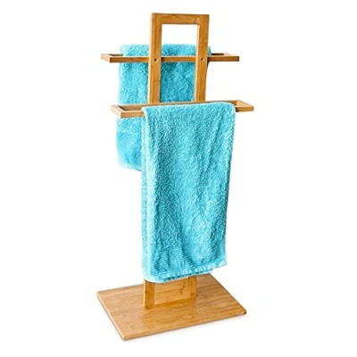 Image of Relaxdays Bamboo Towel Holder, 37 X 25 85 cm, Free Standing Rack for 2 Towels, Small Clothes Butler, Natural Brown