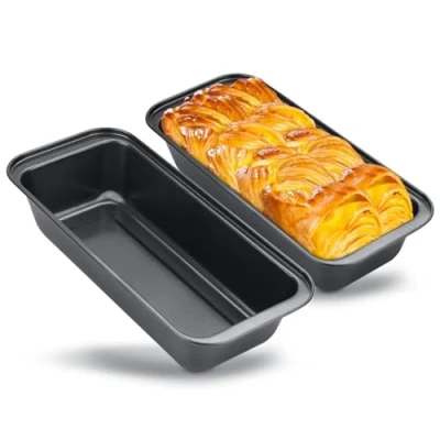 Image of MGE Loaf Tins for Baking Set Rectangular Bread Pan Nonstick Non Stick Carbon Steel Pan, &amp; Cake Mould 2 35 cm Black
