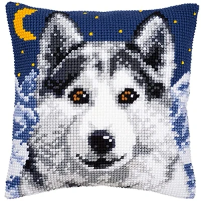 Image of Vervaco 1200ǽ Wolf Cross Stitch Cushion, Multi Colour