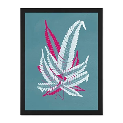 Image of Wee Blue Coo Bright Coloured Fern Teal Pink Large Black Framed Art Print Wall Poster 18x24 inch