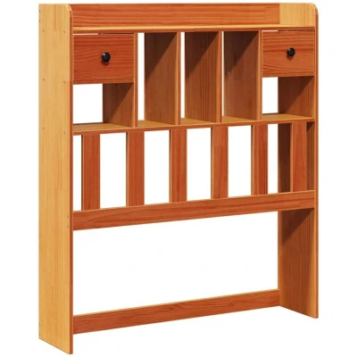 Image of vidaXL Solid Pinewood Storage Headboard with 2 Drawers and 3 Compartments Wax Brown Finish 75 cm Bed Width