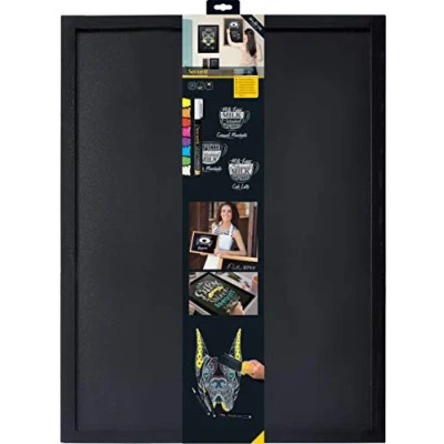 Image of Securit Woody Wood Chalk Board with Marker, Lacquered Black Finish, 60 x 80 cm