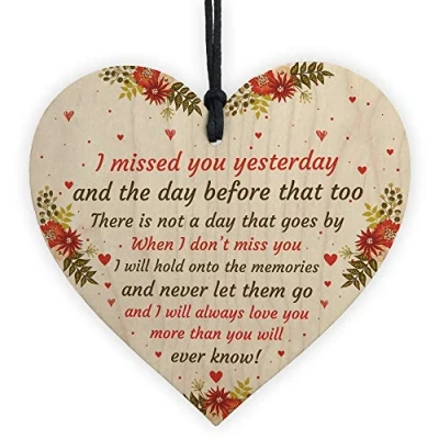Image of RED OCEAN Miss You Memorial Plaque Wooden Hanging Heart Mum Dad Nan Grandad Sign
