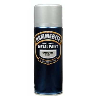 Image of Hammerite Direct to Rust Metal Paint Aerosol Smooth Silver Finish 400ML