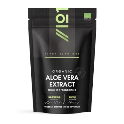 Image of Organic Aloe Vera Extract 50,000mg High Strength 25mg Aloveros Supplement 90 Vegan Capsules (3 Months Supply) Resealable and Recyclable Pouch by Alpha01
