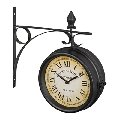 Image of Relaxdays Double Sided Wall Clock, 70% iron 30% glass, Black, 33x34x10 cm