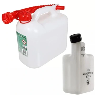 Image of SPARES2GO Fuel Can 5L Petrol Diesel Jerry Canister with Flexible Spout + Mixing Bottle