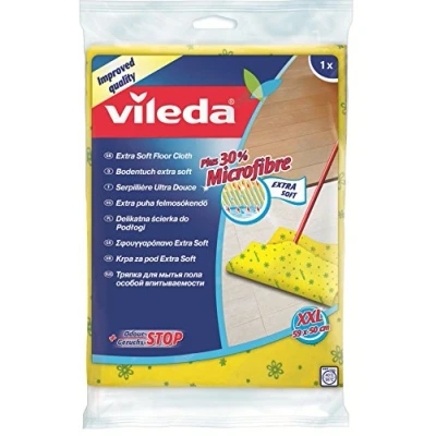 Image of Vileda 141444 Soft Floor Cloth with 30% Microfibre For Very Cleaning Odour Stop Technology Sticks Well to Scrubbing Brushes