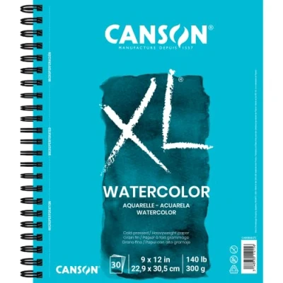 Image of Canson XL Series Watercolor Textured Paper, Use with Paint Pencil Ink Charcoal Pastel and Acrylic, Side Wire Bound, 140 Pound, 9 x 12 Inch, 30 Sheets, 0, 9&quot;X12&quot;
