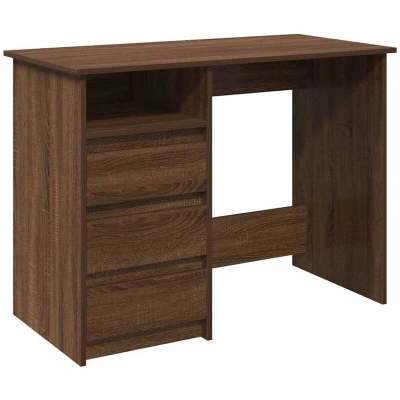 Image of vidaXL Brown Oak Desk Modern Engineered Wood 102x50x75 cm Writing Desk, Office Study with Ample Storage