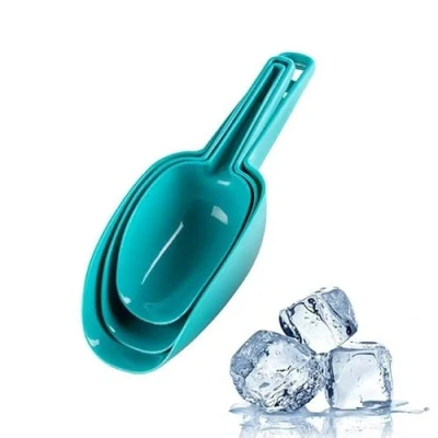 Image of Set of 3 Ice Scoop, Plastic Kitchen Scoop for Canisters or Maker, Food Scoops Canisters, Freezer, Flour, Dry Foods, Coffee Beans, Pop Corn, Pet Dog Cat (Blue)