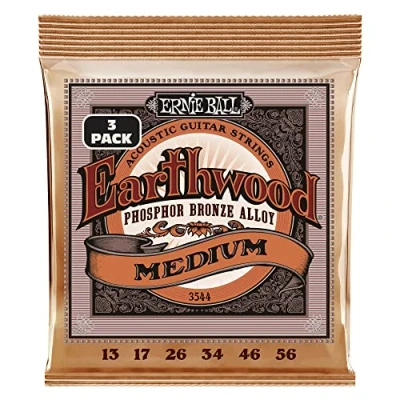 Image of Ernie Ball Earthwood Medium Phosphor Bronze Acoustic Guitar Strings 3 Pack 13 56 Gauge