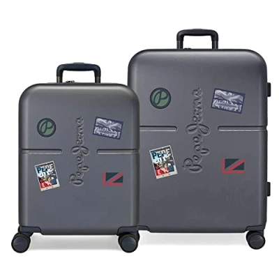 Image of Pepe Jeans Chest Suitcase Set, Blue, 55/70 cm, Rigid, ABS Lock, Integrated, 116 L, 7.54 kg, 4 Wheels, Carry On Luggage