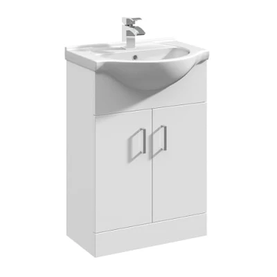 Image of 2 Door Vanity Basin Unit with Round 550mm Gloss White
