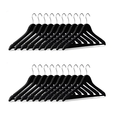 Image of Relaxdays Wooden Coat Hanger Set, Pack of 20 Clothes Hangers for Trousers and Shirts, H x W D: 23 44 1 cm, Black