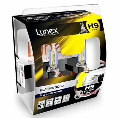 Image of Lunex H9 PLASMA GOLD Headlight Halogen Bulbs 709 12V 65W PGJ19 5 2800K duobox (2 units)