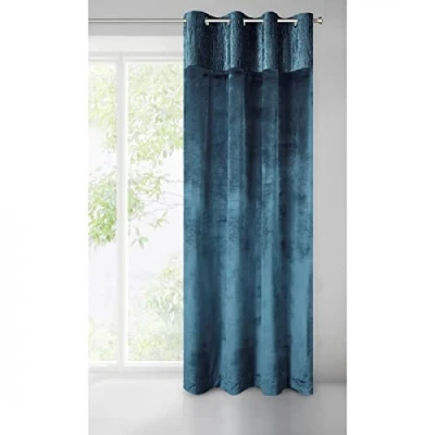 Image of Eurofirany Evelyne Curtain Velvet Eyelets Shiny Trend Elegant Bedroom Living Room Navy Blue 140 x 250 cm