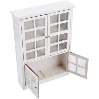 Image of Zerodis 1:12 Dollhouse Wooden Three Layers Display Cabinet Doll Houses Miniature Scene Props Glass Bookcase Mini Furniture Decor Accessories for Kids Educational Pretend Play Toys Gift