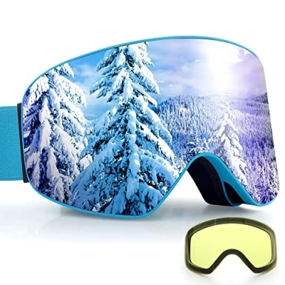 Image of Dizokizo Ski Goggles Cylindrical Lens for Skiing Snowboard Anti fog UV Protection Triple Breathable Foams Embossed Strap Universally Fit Women Men