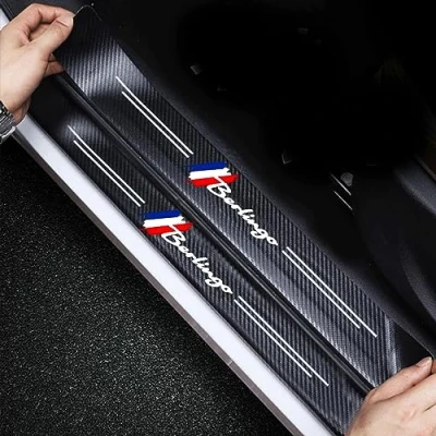 Image of RIDGOEL 4PCS Car Door Sill Protective Accessories for Citroen Berlingo, Carbon Fiber Kick Plates Automobile Threshold Decorative Strips, Auto Steps Scuff Plate Cover Burst