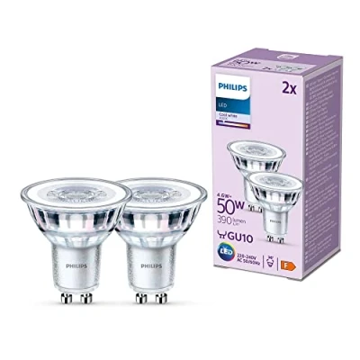 Image of PHILIPS LED Classic Spot Light Bulb 2 Pack [Cool White 4000K GU10] 50W, Non Dimmable. for Home Indoor Lighting