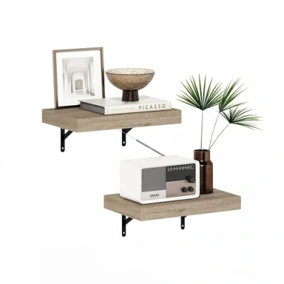 Image of Furinno Tanna 37cm Wall Mounted Floating Display Shelves, Natural, Set of 2