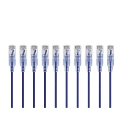 Image of Monoprice Cat6A 2ft Purple 10 Pk Patch Cable UTP 30AWG 10G Pure Bare Copper Snagless RJ45 SlimRun Series Ethernet