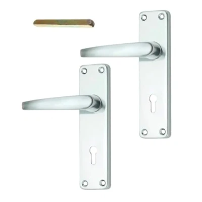 Image of Merriway BH00002 Bright Aluminium Lock Handle Set, 150 mm (6 inch) Plate , Grey