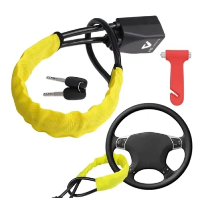 Image of Steering Wheel Lock, Universal Car Locks, to Seat Belt High Visibility Lock Anti Theft Device, Heavy Duty, 3 Keys