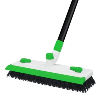 Image of Qaestfy Floor Grout Scrub Brush with Squeegee 3 in 1, 55&#039;&#039; Extendable Long Handle Scrubber Cleaner for Scrubbing Deck, Tile, Garage Floor, Patio, Concrete, Rug, Shower Bathroom Green
