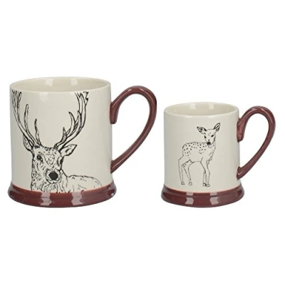 Image of Creative Tops Into the Wild &#039;Little Explorers&#039; Parent and Child Ceramic Printed Mugs &#039;Stag Fawn&#039; (Set of 2)