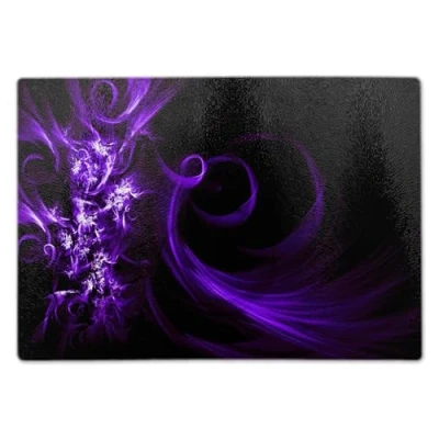 Image of ShopQuality4U Premium Medium Glass Cutting Board Cheese Purple Abstract Design Kitchen Worktop Saver Protector