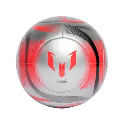 Image of adidas Unisex MESSI CLUB BALL, Silver Metallic/Lucid Red/Black, 3