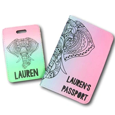 Image of Elephant Mandala Personalised Passport Cover and Luggage tag Set Travel Gift Idea Custom Holder World Accessory for Traveller Vacation