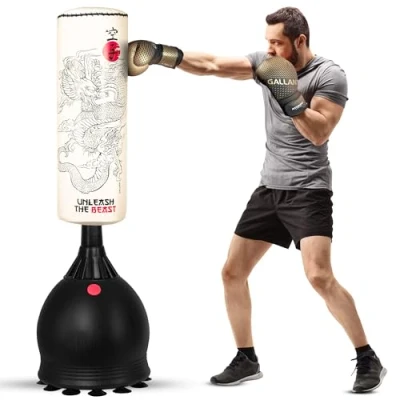 Image of Gallant 5.5ft Free Standing Punch Bag Heavy Duty Pedestal Stand Boxing for Kickboxing Martial Arts MMA Dummy Muay Thai Home Gym Training Equipment Men and Women White Dragon