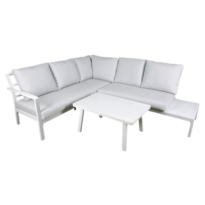 Image of Dellonda Kyoto White 3 Piece Outdoor Garden Corner Sofa &amp; Coffee Table Set