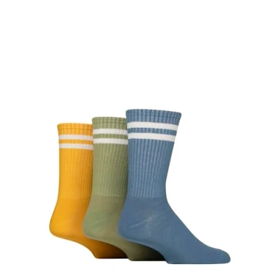 Image of Mens 3 Pair SOCKSHOP Wildfeet Cotton Rich Sports Socks Yellow / Green Blue 7 11