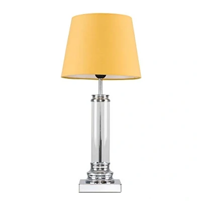 Image of MiniSun Modern Clear Glass Column Design Touch Table Lamp with a Mustard Tapered Shade