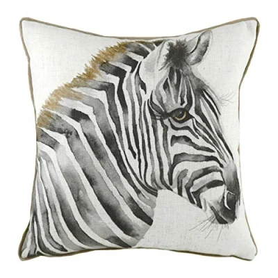 Image of Evans Lichfield Safari Zebra Watercolour Piped Feather Filled Cushion White One Size