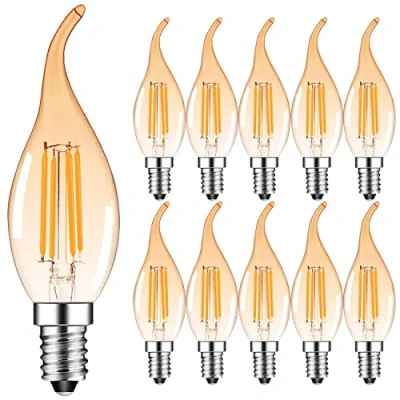 Image of Suncan E14 Flame Tip LED Filament Candelabra Bulbs, 4W 360 LM 30W Incandescent Bulbs Equivalent Small Edison Screw Candle Bulb, 2700K Warm White,Non Dimmable, 10 Pack (Amber)