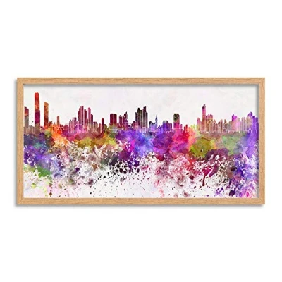 Image of Wee Blue Coo Panama City Skyline Paint Splash Long Panel Framed Wall Art Print