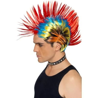 Image of Smiffys 80s Street Punk Wig, Mohawk, Multi Coloured , 1980&#039;s Fancy Dress, 1980s Dress Up Wigs
