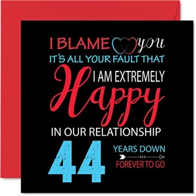 Image of Funny 44th Anniversary Card for Husband Wife Your Fault I&#039;m Extremely Happy Wedding Partner, 145mm x Greeting Cards Forty Fourth Anniversaries