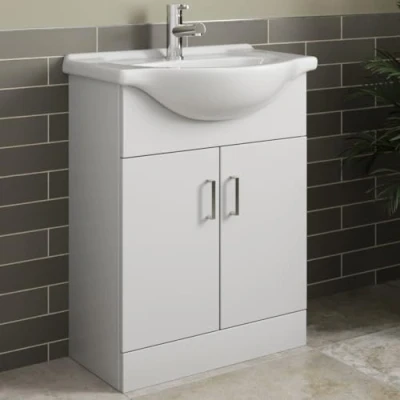 Image of Affine® 650mm Vanity Unit Basin Sink Bathroom Storage Cabinet Cupboard Freestanding, Single Tap Hole Ceramic Wash Basins, Soft Close Door, White Gloss
