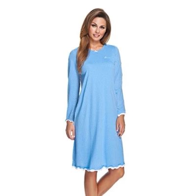 Image of e.Femme Women&#039;s Night Shirt Marion 333 Cotton with Modal Blue/Ecru, 12