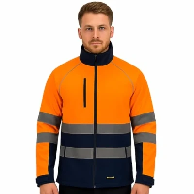 Image of Mens Zip Neck Workwear Reflective Safety Security Hi Vis SoftShell Jacket