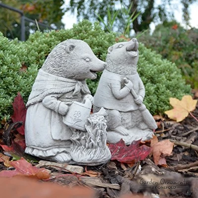 Image of ONEFOLD Stone Beatrix Potter Mrs Tiggy Winkle Set of 2 Ornament Outdoor Garden Sculpture Statue