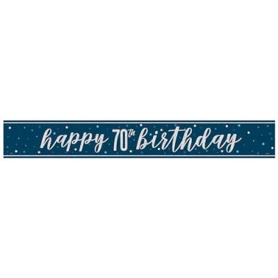 Image of Unique 82555 Foil Happy 70th Banner 2.74 m Glitz Blue Birthday Party 1 Count (Pack of 1), Multicolour